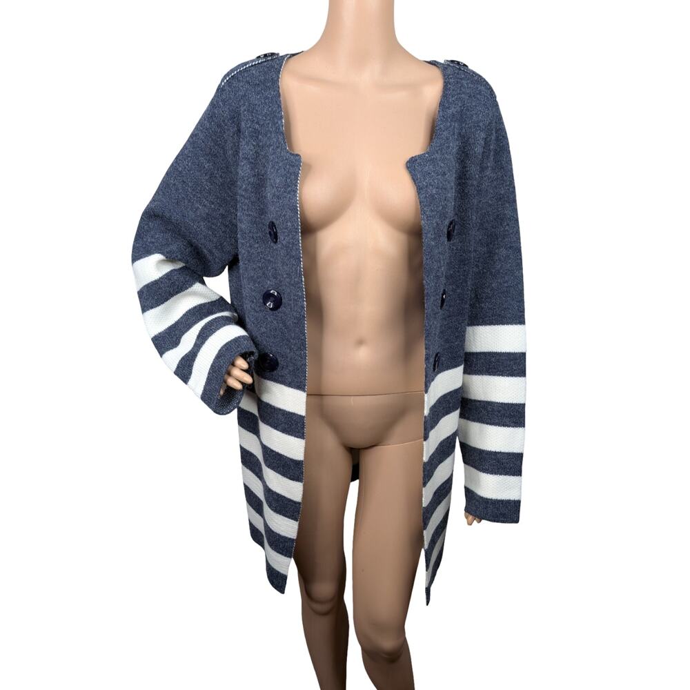 Keren Hart NWT Stripe Military Cardigan Open Front Silver Button Epaulet XL